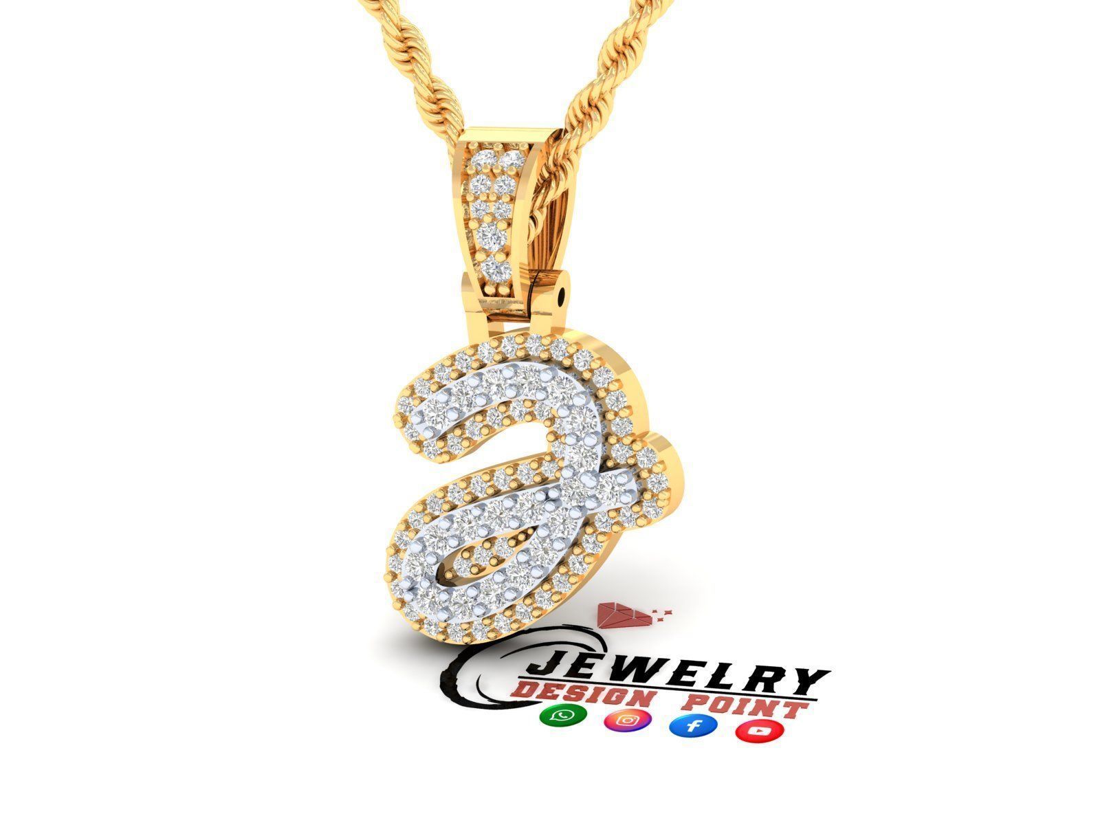 Custom Initial J Letter Diamond Pendant A to Z Alphabet Necklace 3D print model_2