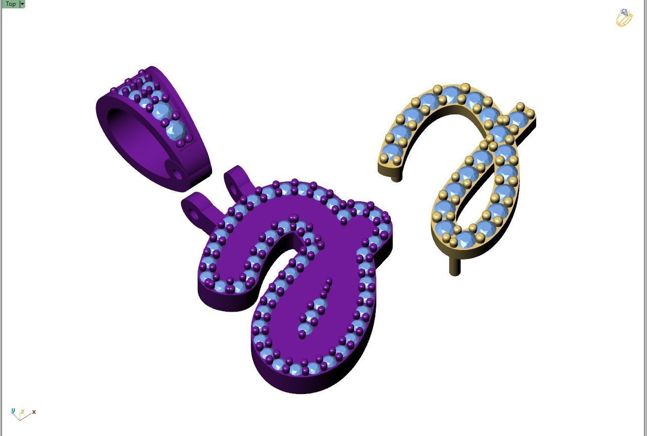 Custom Initial J Letter Diamond Pendant A to Z Alphabet Necklace 3D print model_11