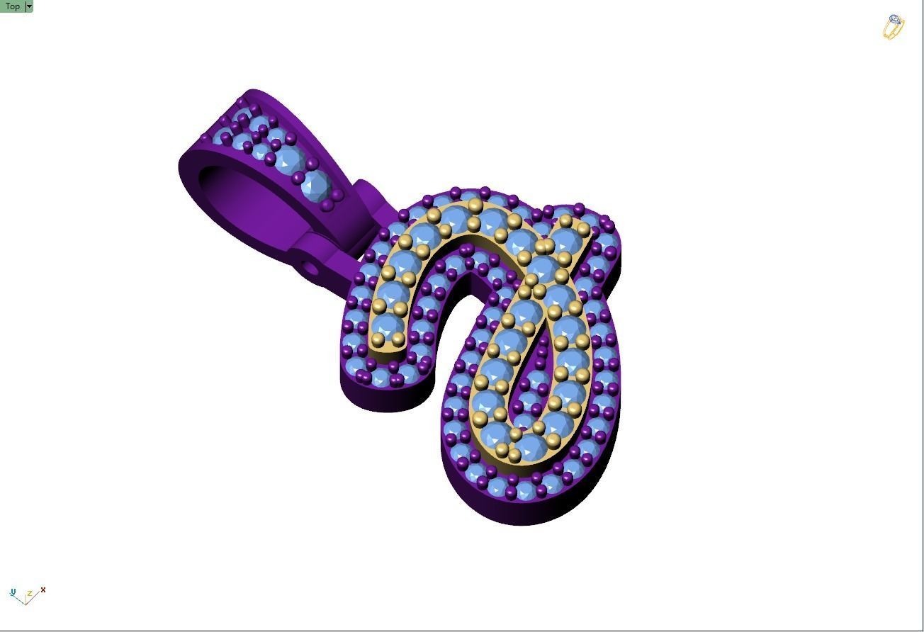 Custom Initial J Letter Diamond Pendant A to Z Alphabet Necklace 3D print model_8