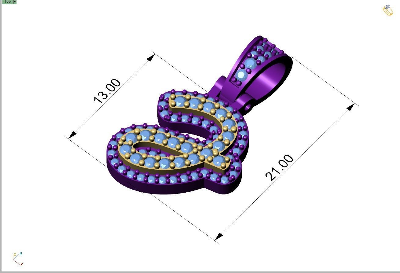 Custom Initial J Letter Diamond Pendant A to Z Alphabet Necklace 3D print model_6