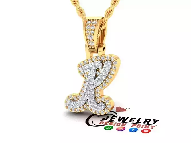 Custom Initial K Letter Diamond Pendant A to Z Alphabet Necklace