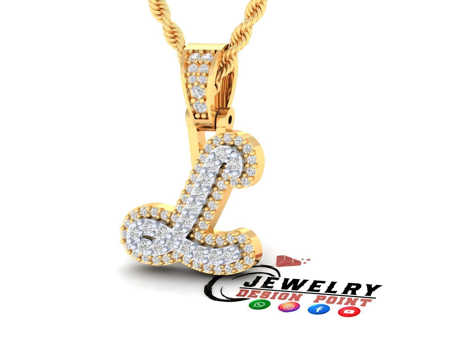 Custom Initial L Letter Diamond Pendant A to Z Alphabet Necklace 3D print model_2