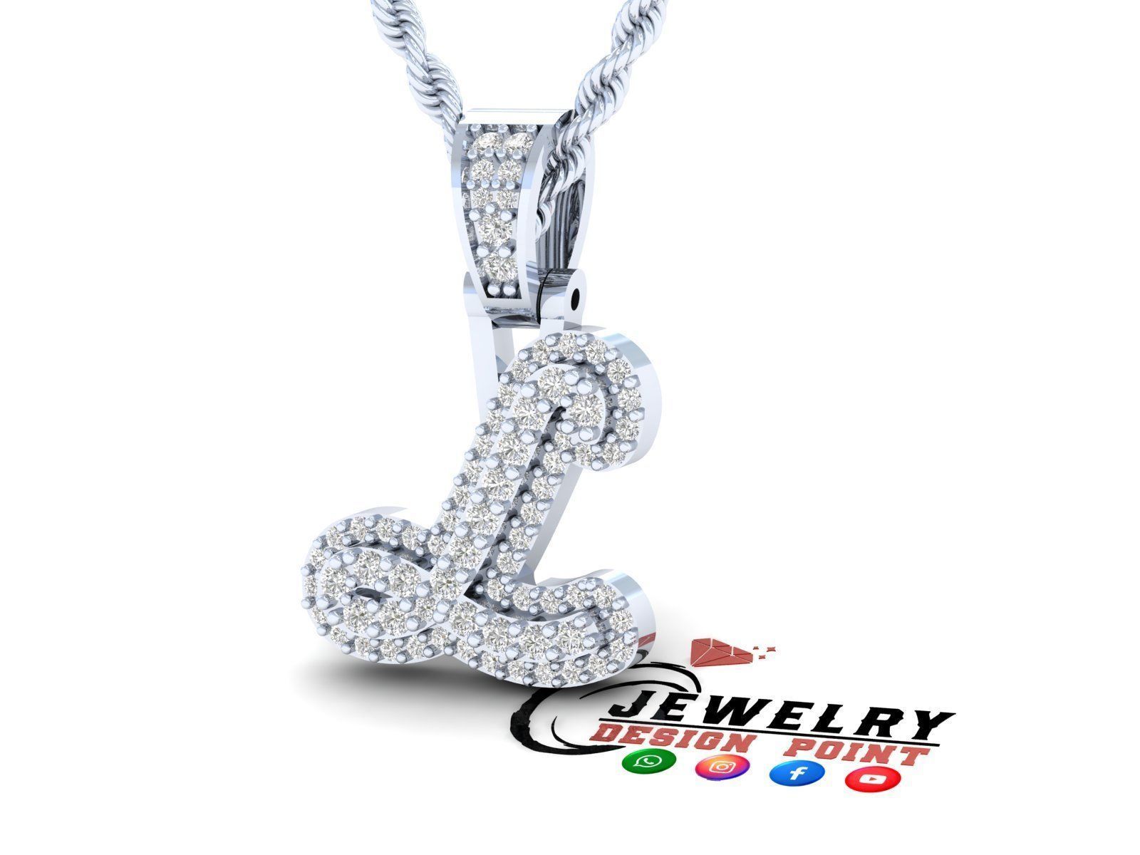 Custom Initial L Letter Diamond Pendant A to Z Alphabet Necklace 3D print model_3
