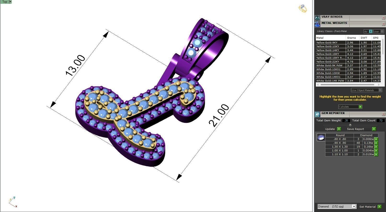 Custom Initial L Letter Diamond Pendant A to Z Alphabet Necklace 3D print model_6