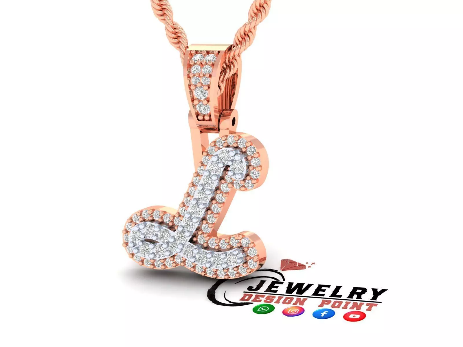 Custom Initial L Letter Diamond Pendant A to Z Alphabet Necklace 3D print model_0
