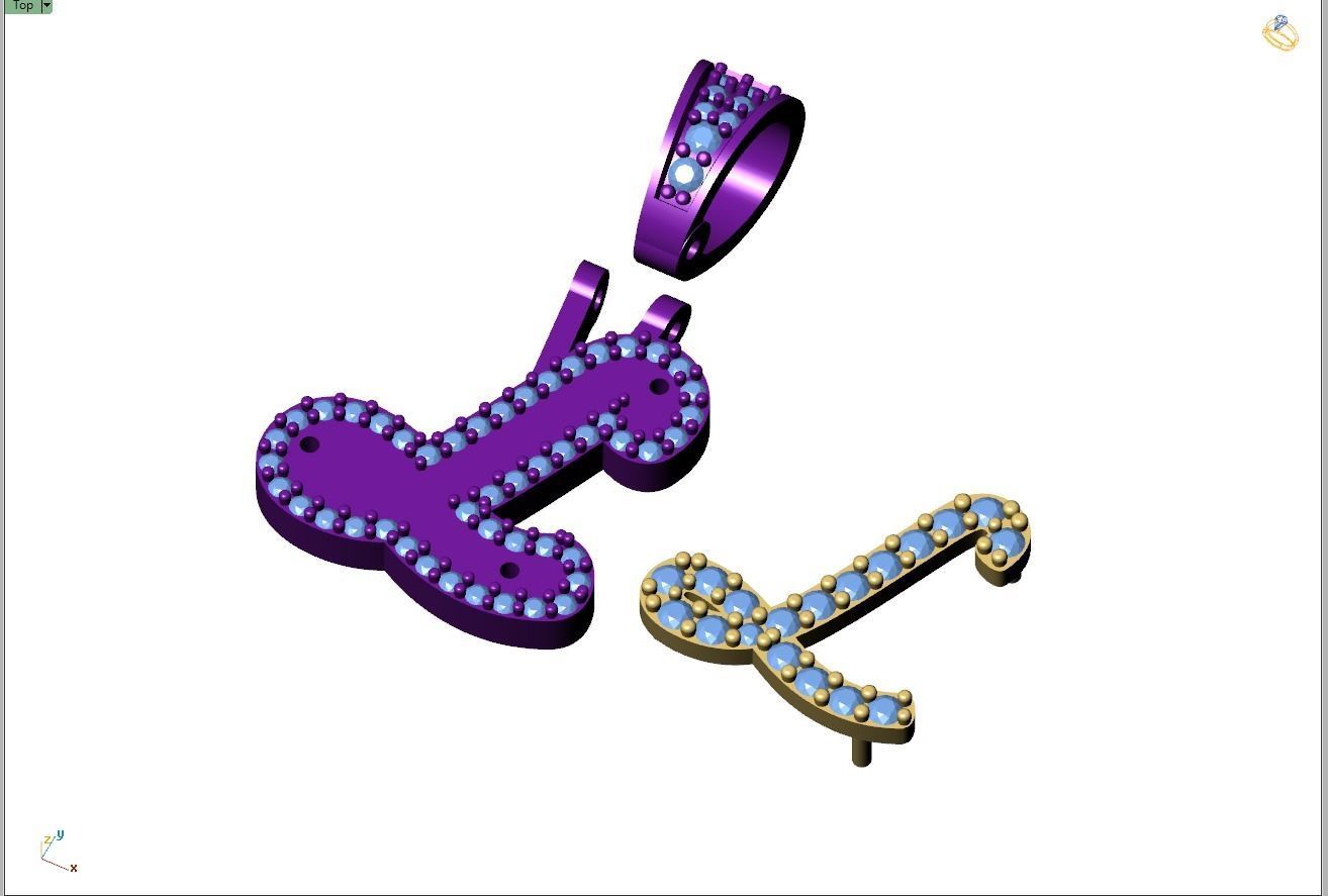 Custom Initial L Letter Diamond Pendant A to Z Alphabet Necklace 3D print model_10