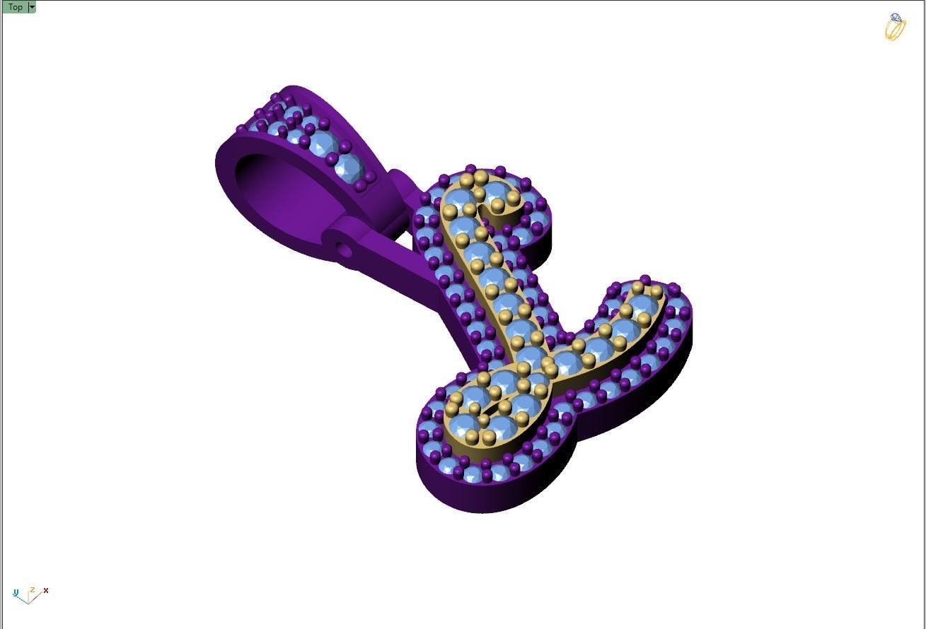 Custom Initial L Letter Diamond Pendant A to Z Alphabet Necklace 3D print model_7