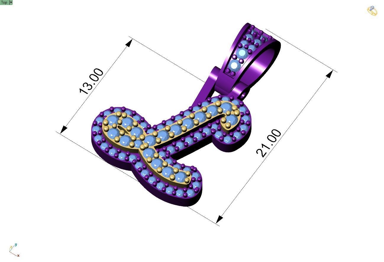 Custom Initial L Letter Diamond Pendant A to Z Alphabet Necklace 3D print model_4