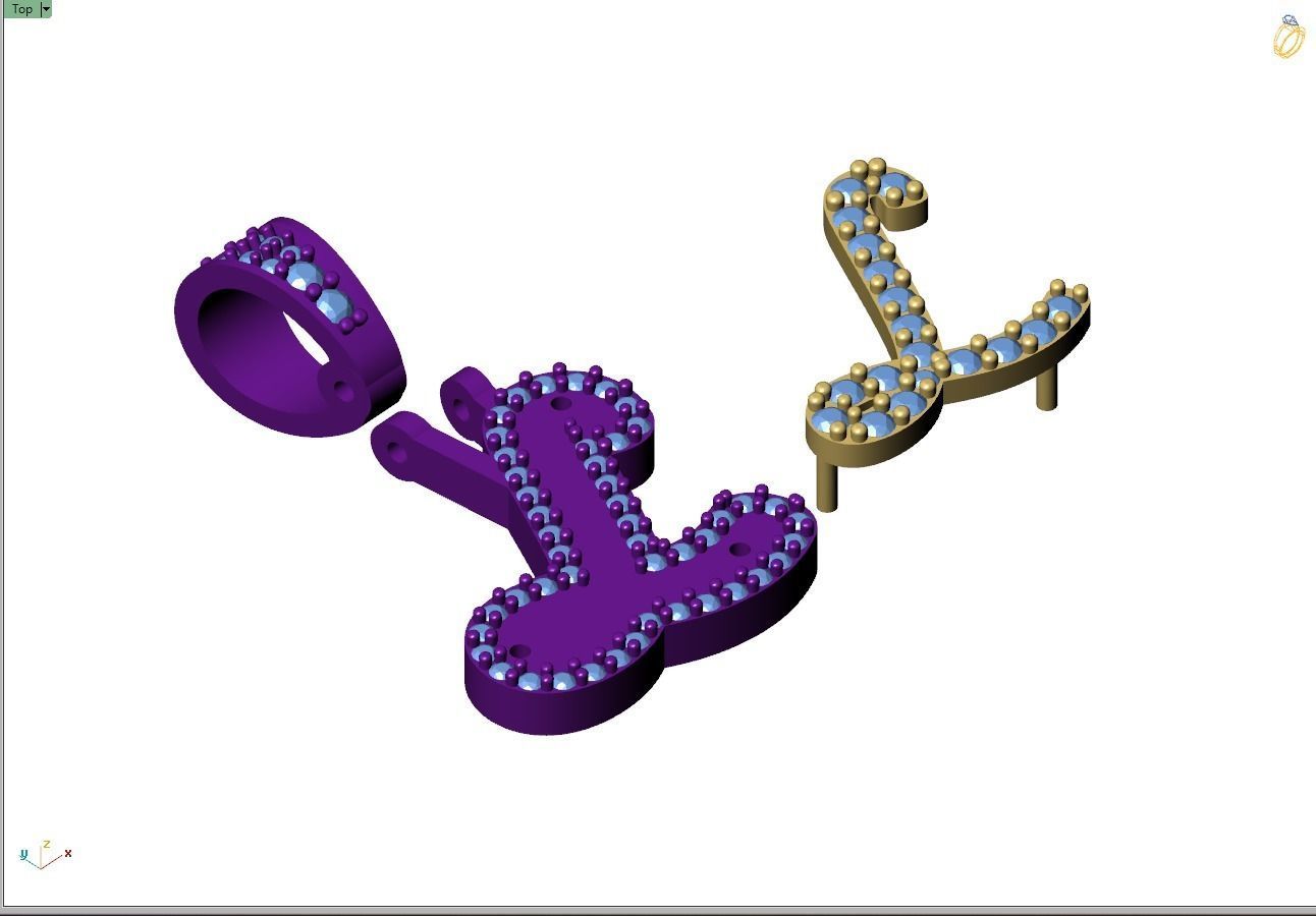 Custom Initial L Letter Diamond Pendant A to Z Alphabet Necklace 3D print model_11