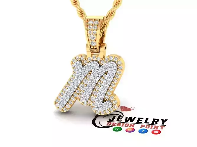 Custom Initial M Letter Diamond Pendant A to Z Alphabet Necklace