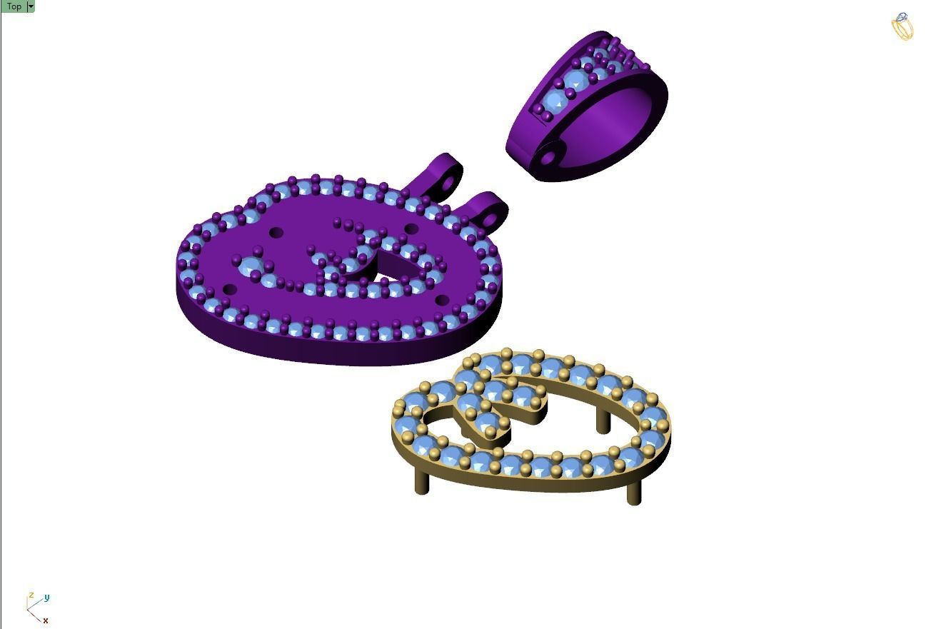 Custom Initial O Letter Diamond Pendant A to Z Alphabet Necklace 3D print model_10