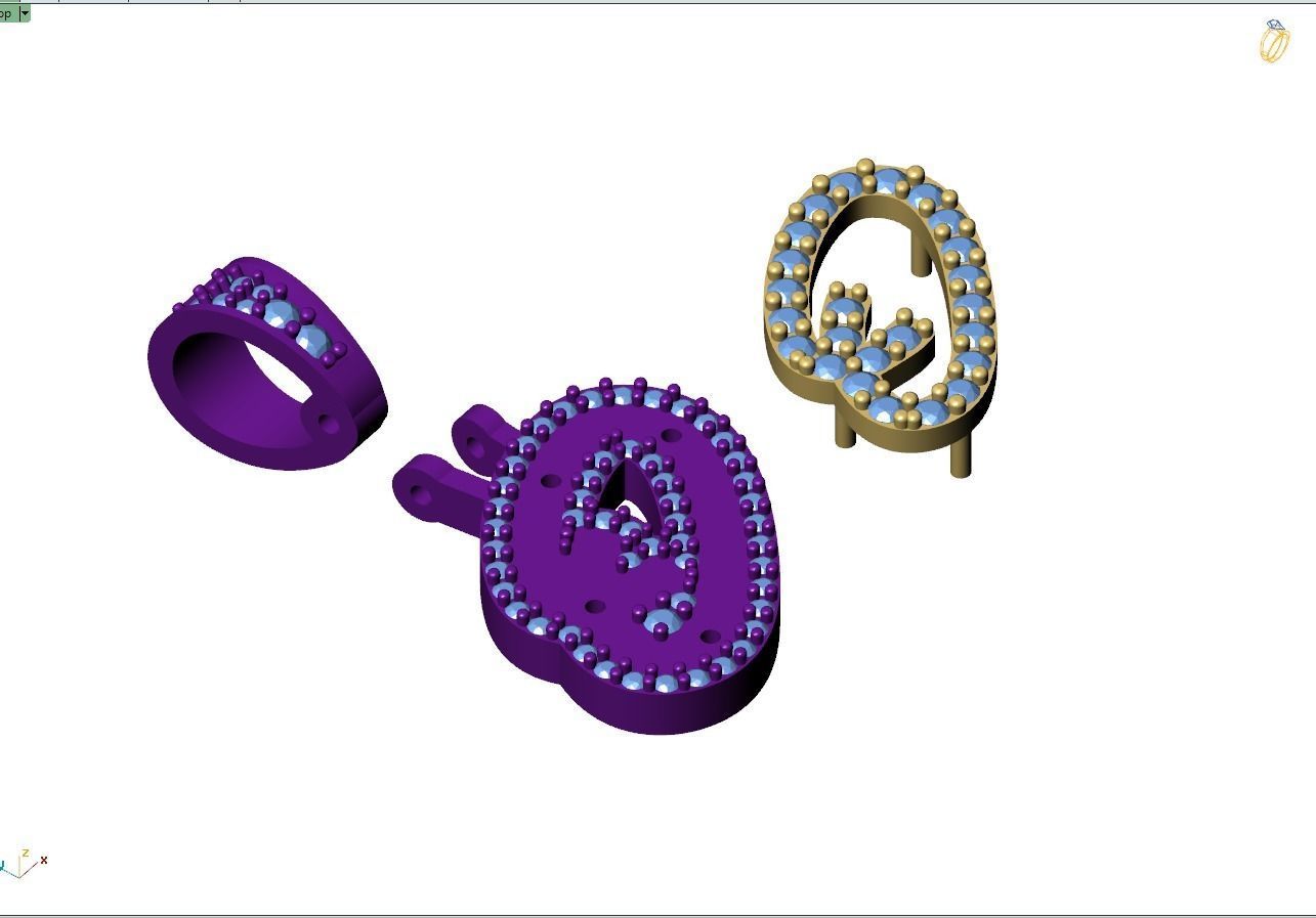 Custom Initial O Letter Diamond Pendant A to Z Alphabet Necklace 3D print model_11