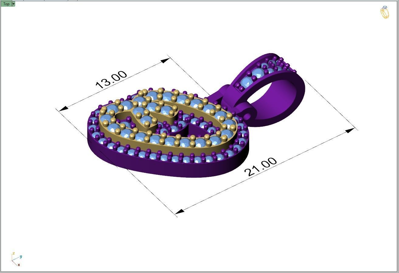 Custom Initial O Letter Diamond Pendant A to Z Alphabet Necklace 3D print model_4