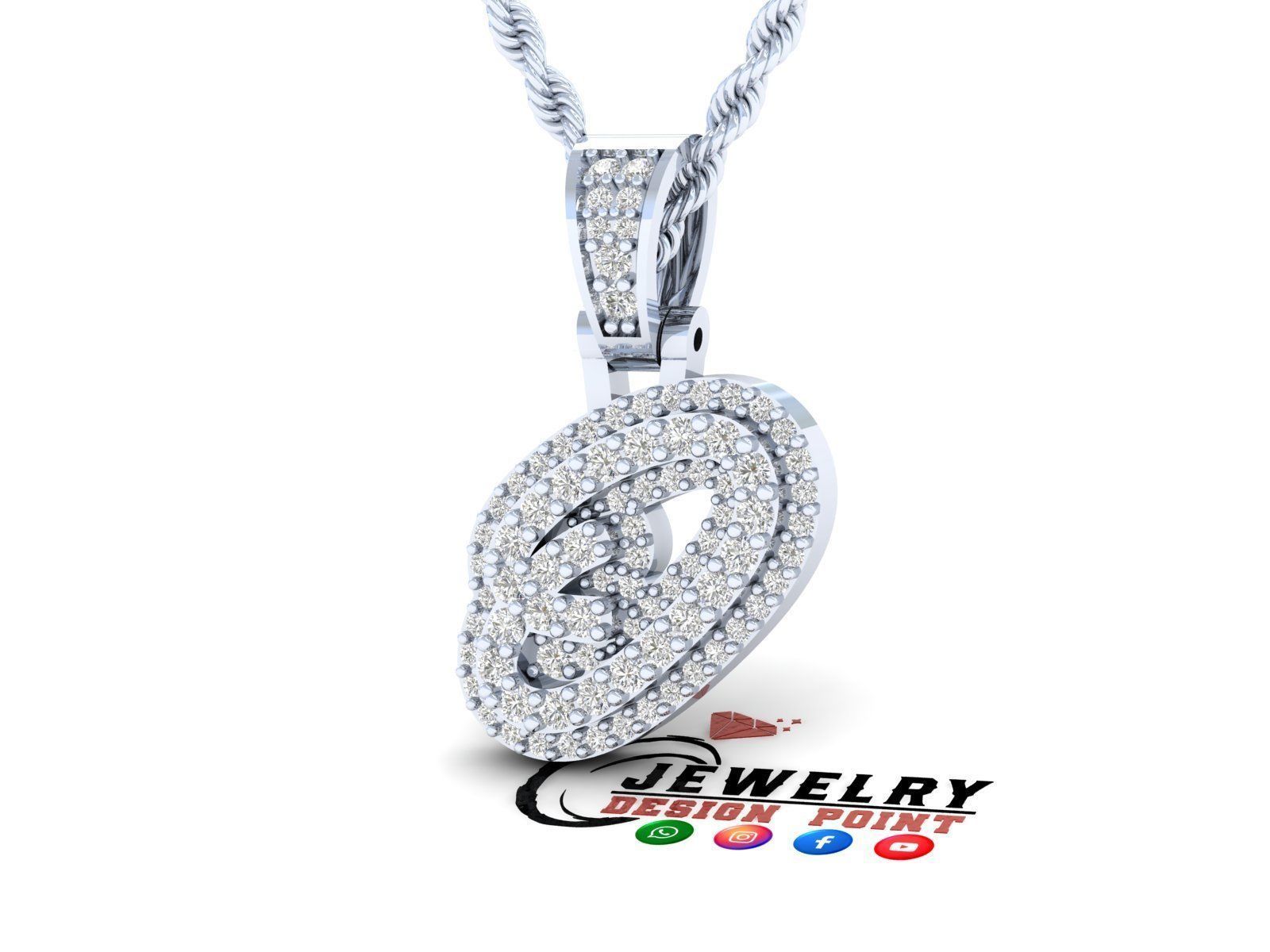 Custom Initial O Letter Diamond Pendant A to Z Alphabet Necklace 3D print model_3