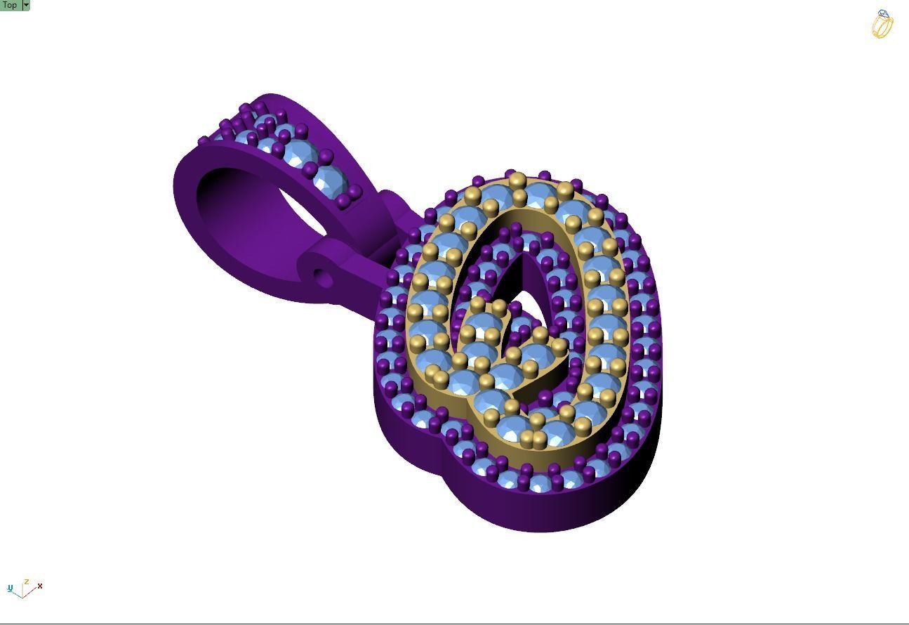 Custom Initial O Letter Diamond Pendant A to Z Alphabet Necklace 3D print model_8