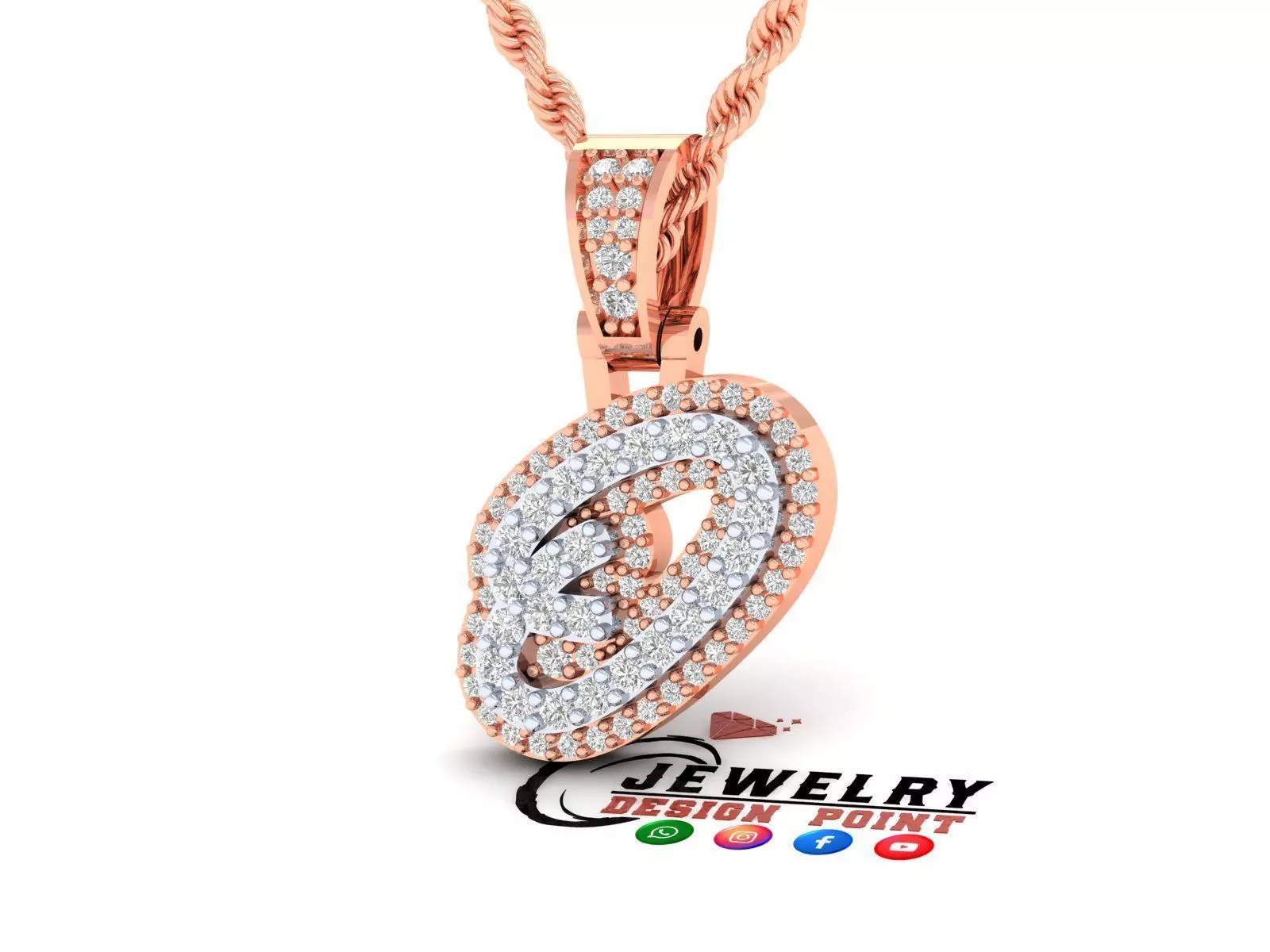 Custom Initial O Letter Diamond Pendant A to Z Alphabet Necklace 3D print model_0