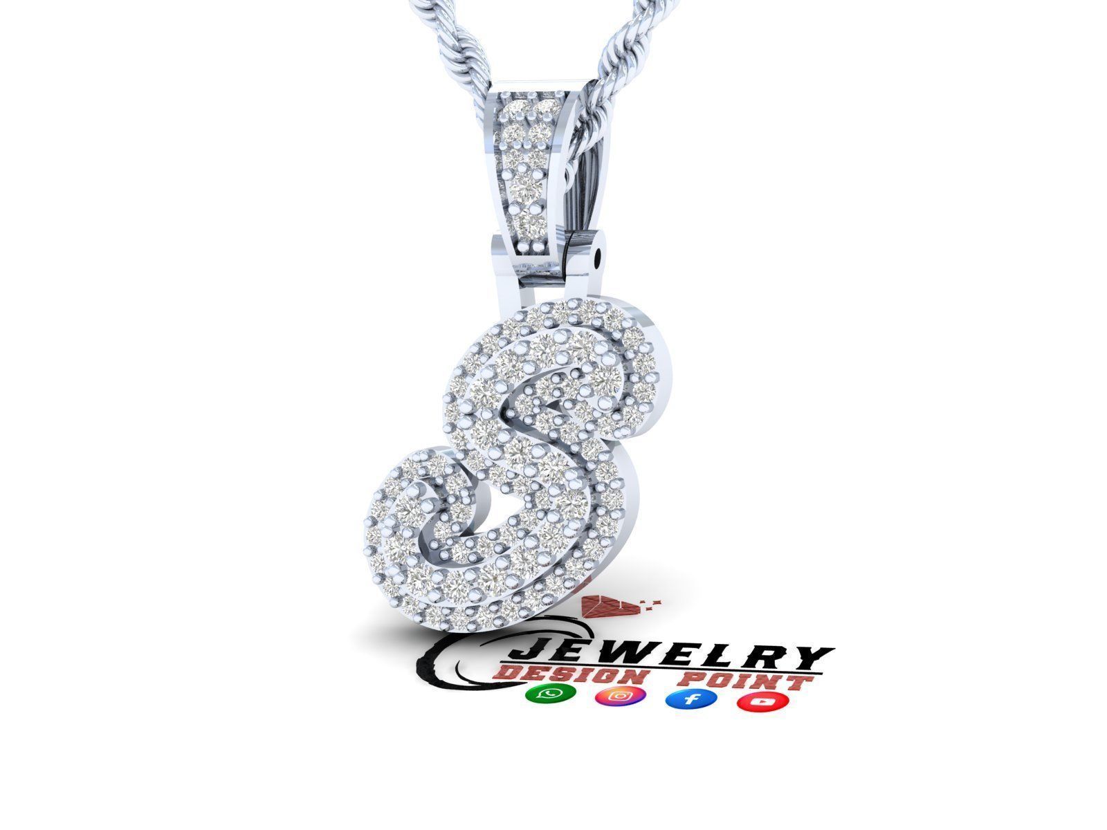 Custom Initial S Letter Diamond Pendant A to Z Alphabet Necklace 3D print model_3