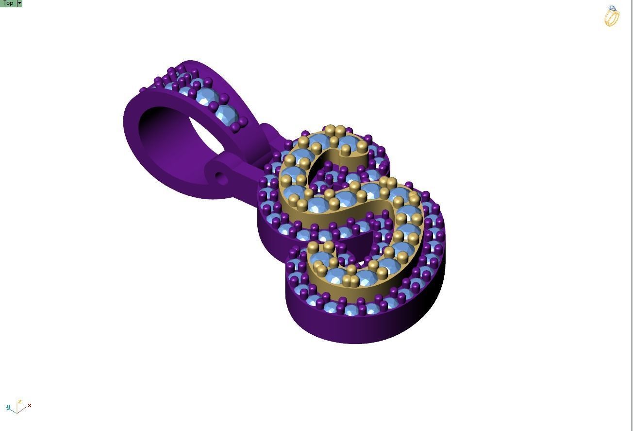 Custom Initial S Letter Diamond Pendant A to Z Alphabet Necklace 3D print model_8