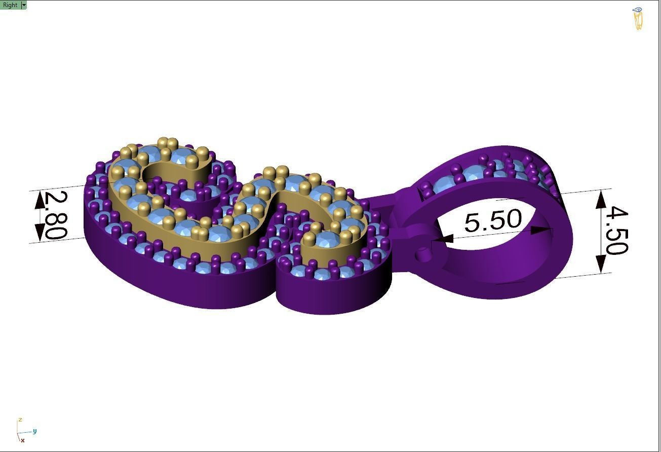 Custom Initial S Letter Diamond Pendant A to Z Alphabet Necklace 3D print model_7