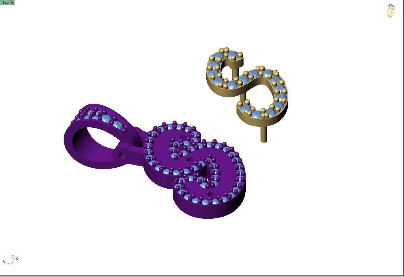 Custom Initial S Letter Diamond Pendant A to Z Alphabet Necklace 3D print model_11