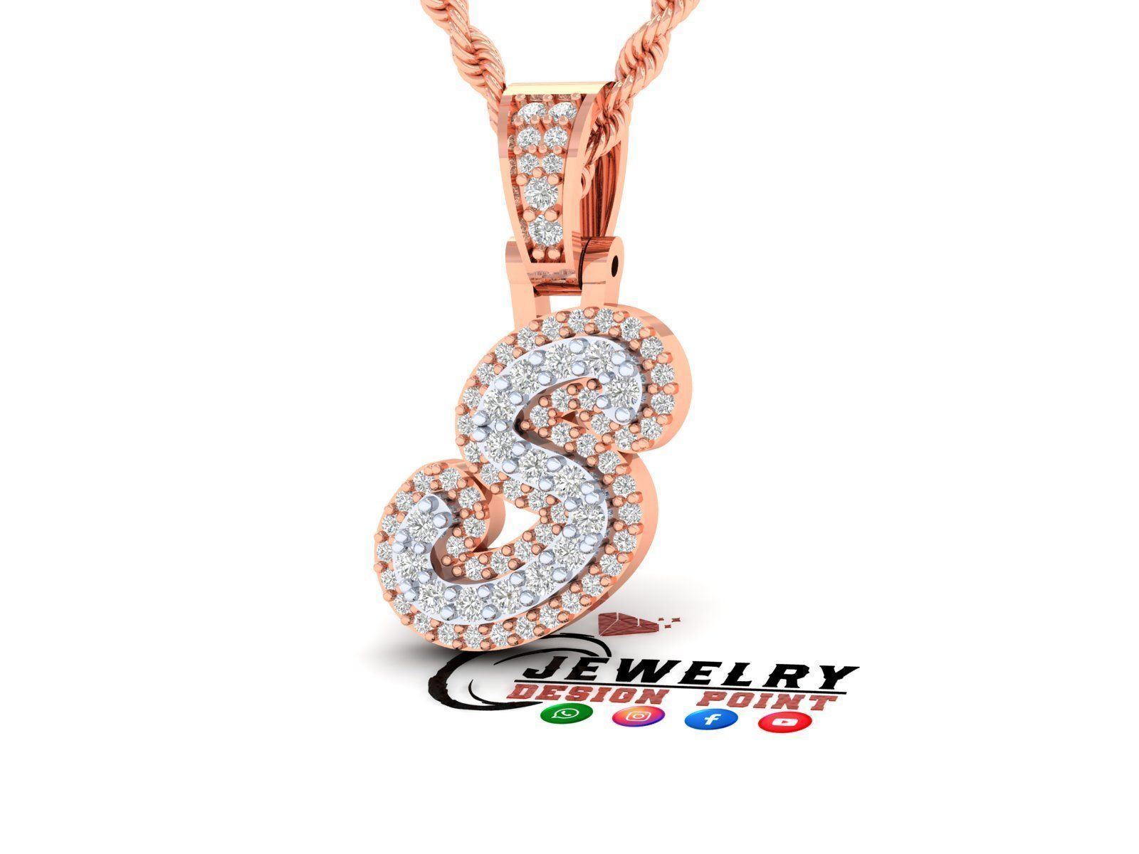 Custom Initial S Letter Diamond Pendant A to Z Alphabet Necklace 3D print model_2