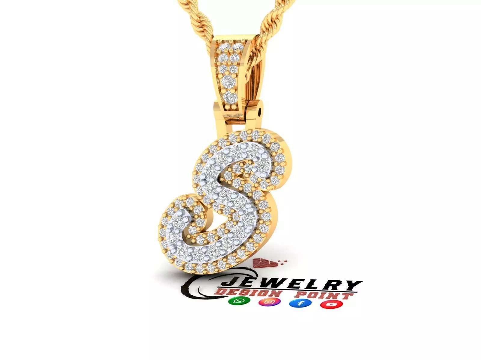 Custom Initial S Letter Diamond Pendant A to Z Alphabet Necklace 3D print model_0