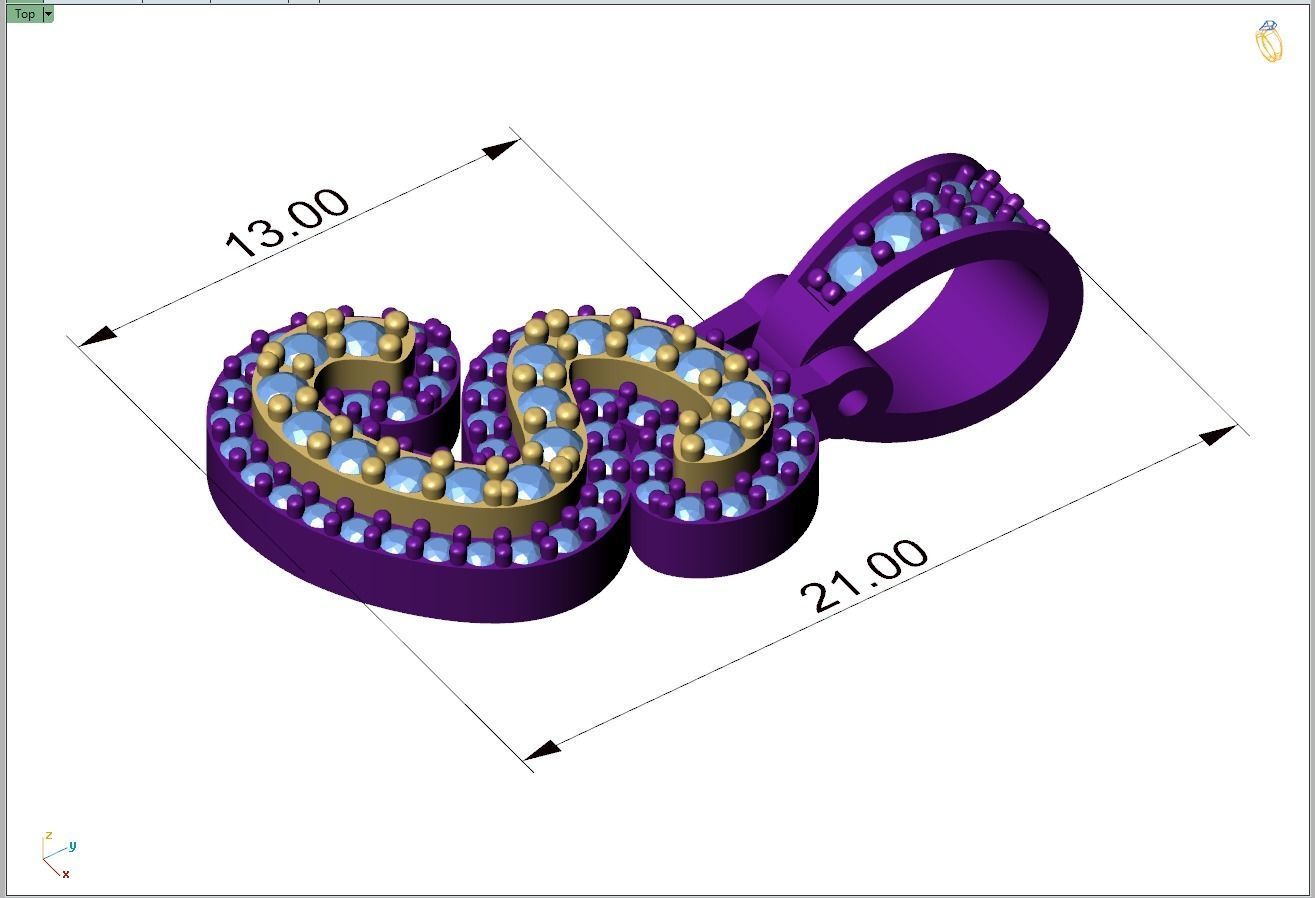 Custom Initial S Letter Diamond Pendant A to Z Alphabet Necklace 3D print model_4