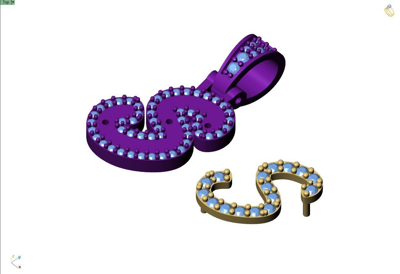 Custom Initial S Letter Diamond Pendant A to Z Alphabet Necklace 3D print model_10