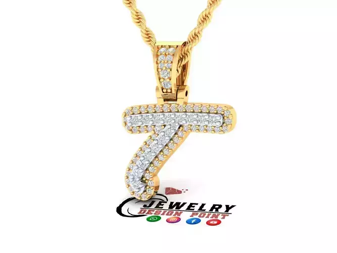 Custom Initial T Letter Diamond Pendant A to Z Alphabet Necklace