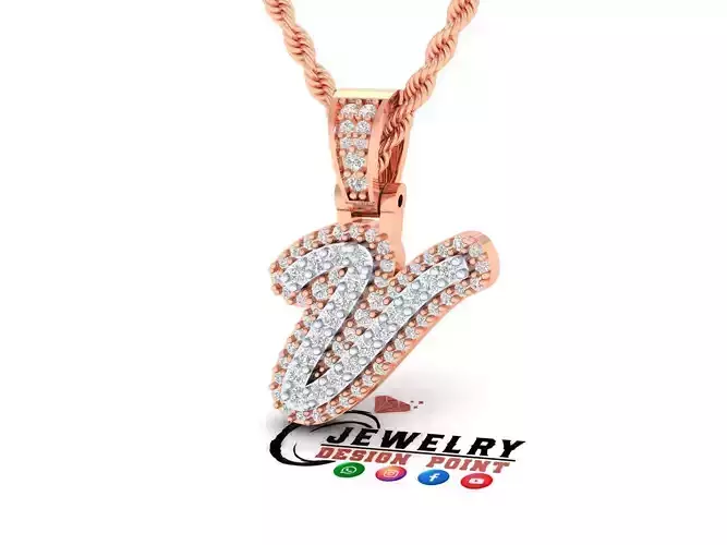 Custom Initial V Letter Diamond Pendant A to Z Alphabet Necklace