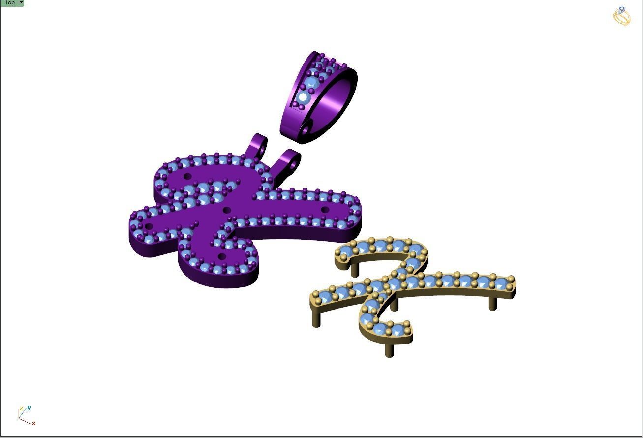 Custom Initial X Letter Diamond Pendant A to Z Alphabet Necklace 3D print model_12