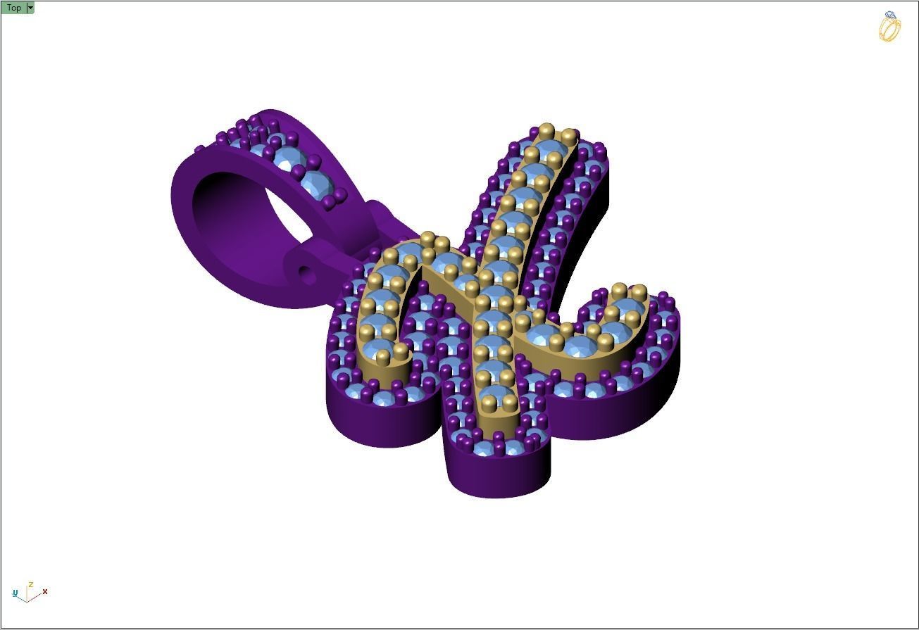 Custom Initial X Letter Diamond Pendant A to Z Alphabet Necklace 3D print model_8