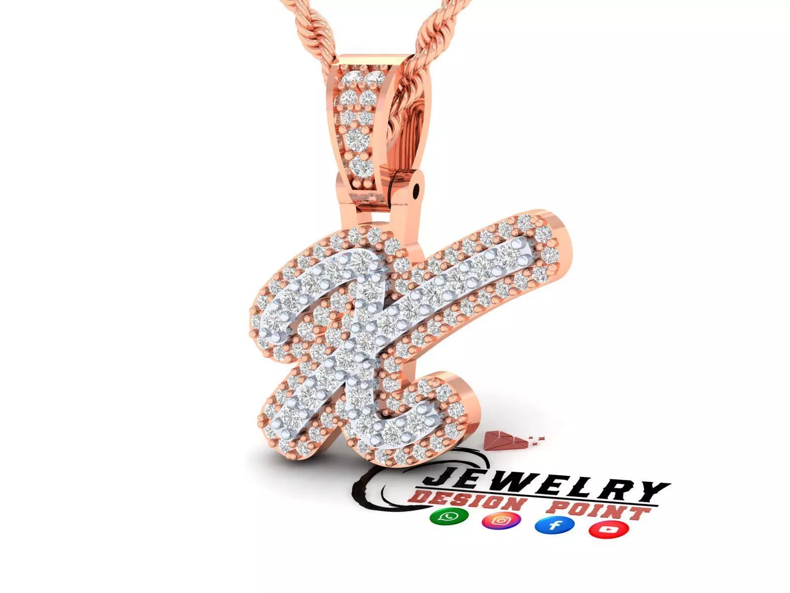Custom Initial X Letter Diamond Pendant A to Z Alphabet Necklace 3D print model_0