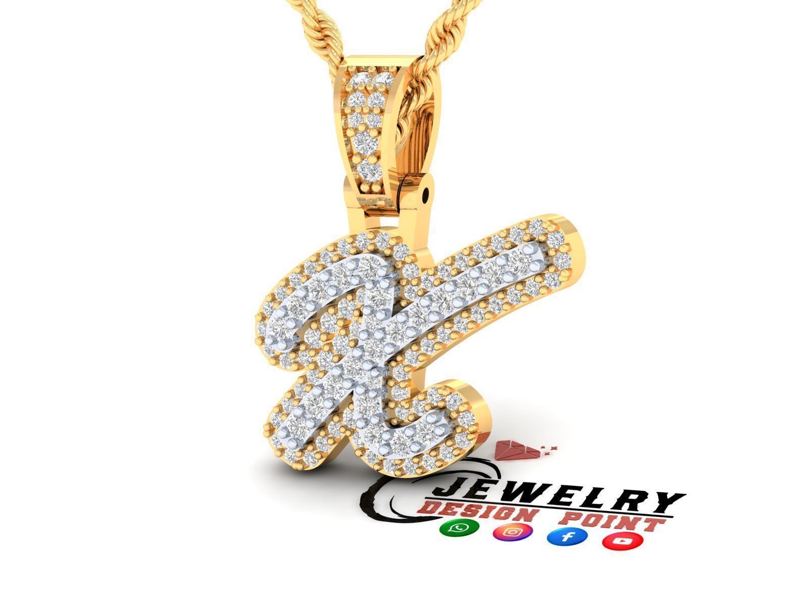 Custom Initial X Letter Diamond Pendant A to Z Alphabet Necklace 3D print model_2