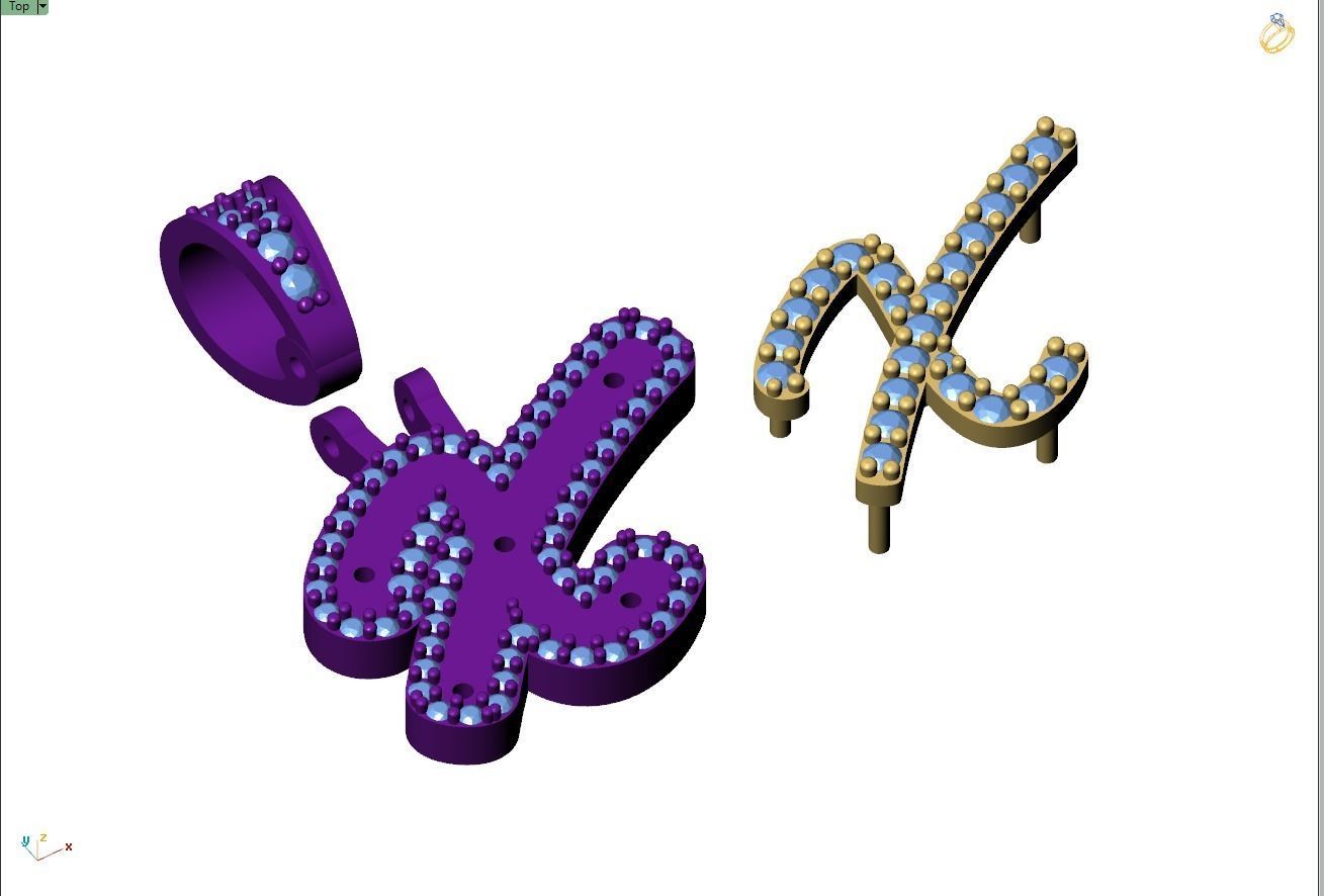 Custom Initial X Letter Diamond Pendant A to Z Alphabet Necklace 3D print model_10