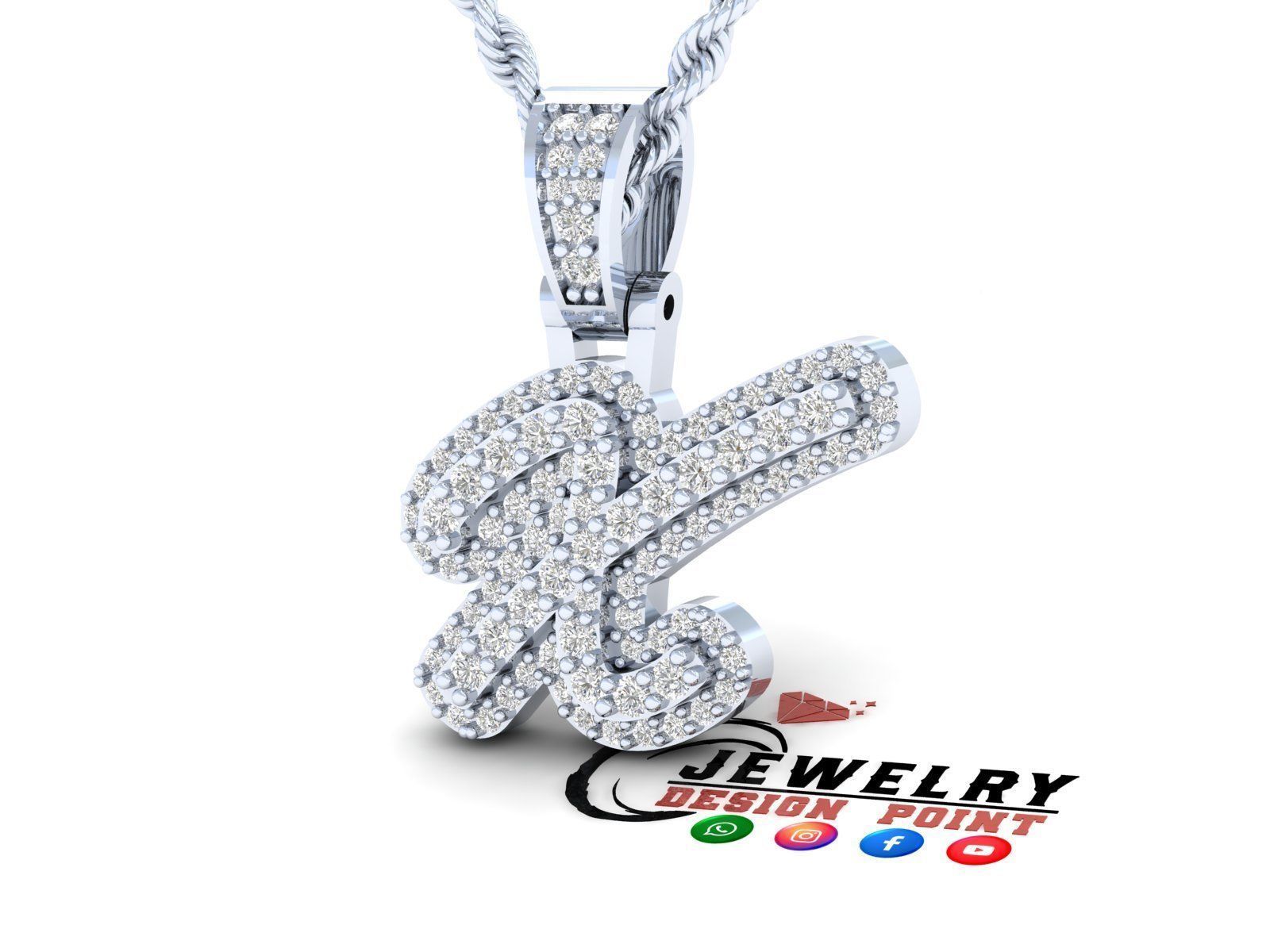 Custom Initial X Letter Diamond Pendant A to Z Alphabet Necklace 3D print model_3