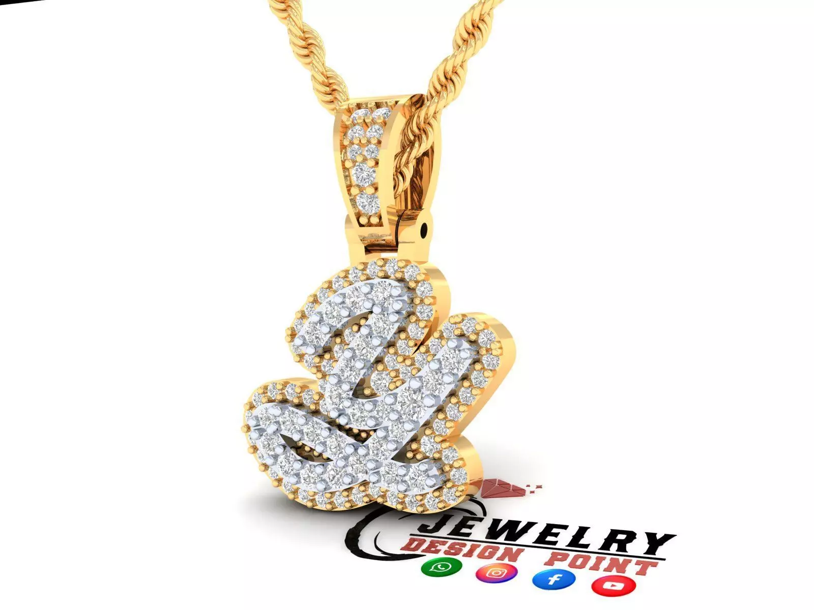 Custom Initial Y Letter Diamond Pendant A to Z Alphabet Necklace 3D print model_0