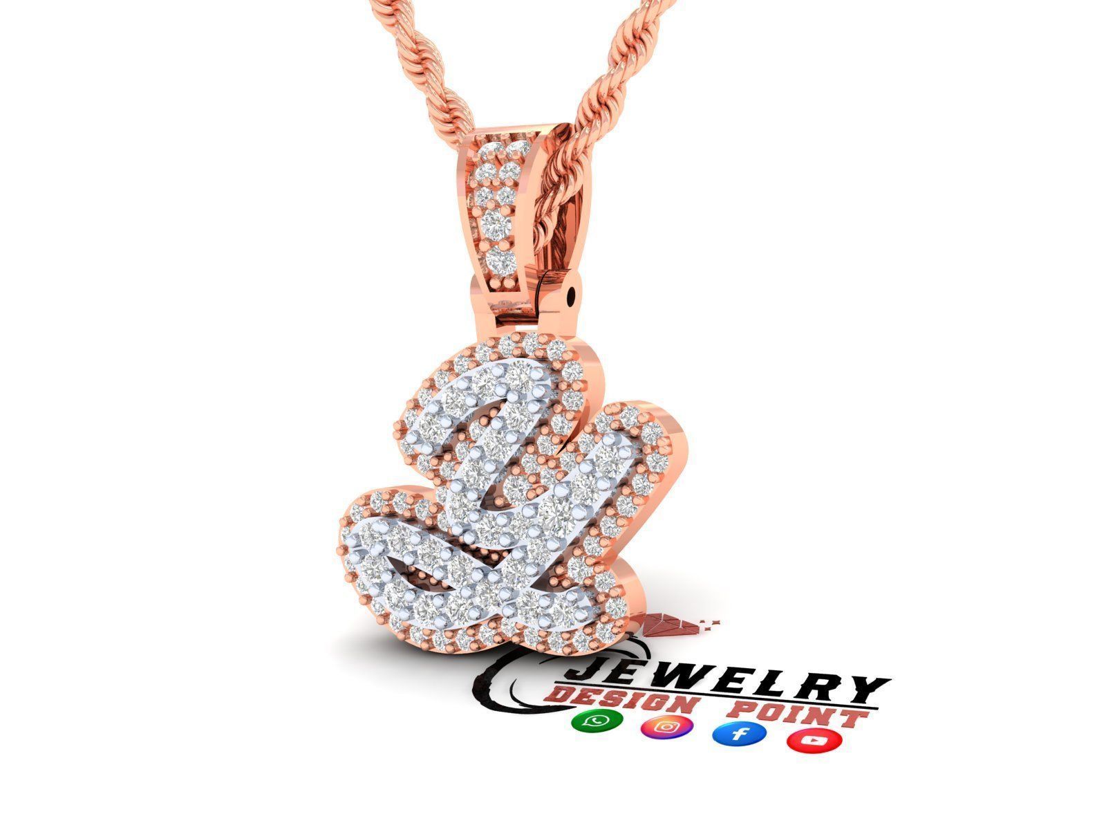 Custom Initial Y Letter Diamond Pendant A to Z Alphabet Necklace 3D print model_2