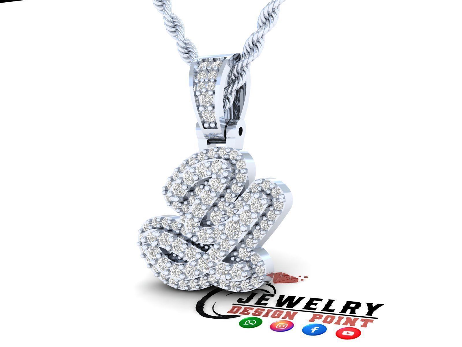 Custom Initial Y Letter Diamond Pendant A to Z Alphabet Necklace 3D print model_3