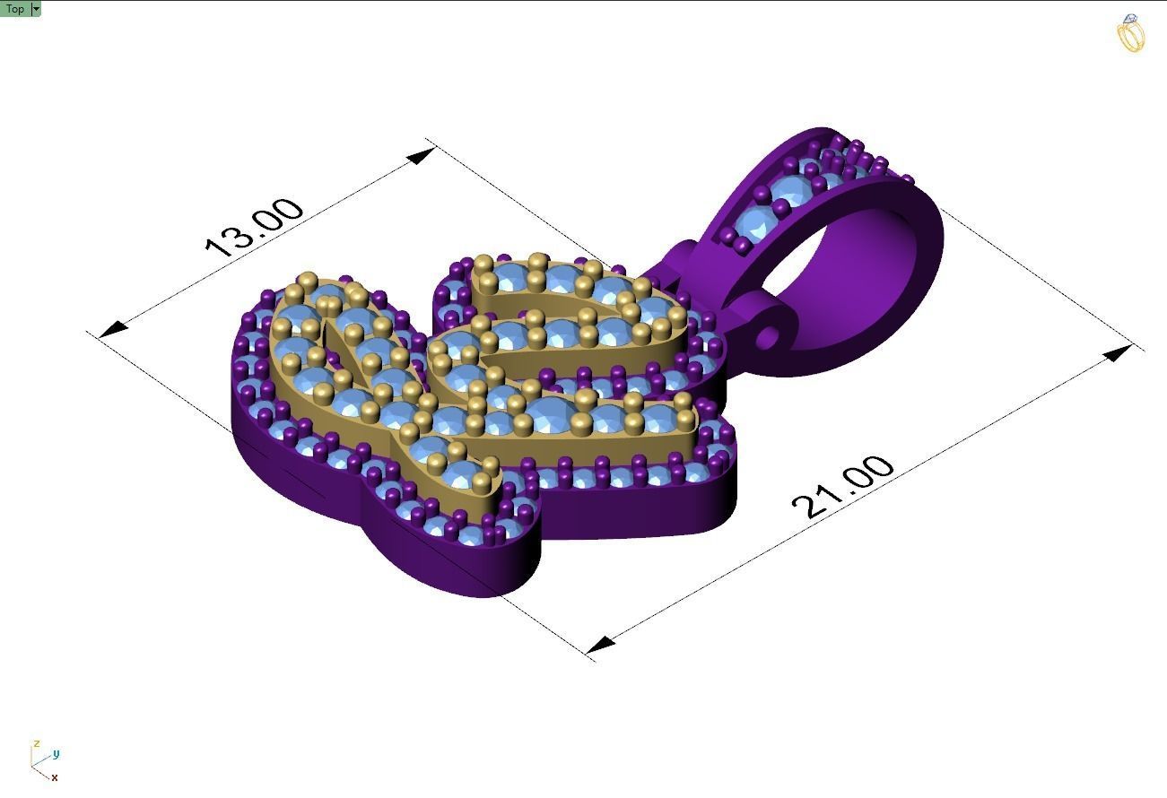 Custom Initial Y Letter Diamond Pendant A to Z Alphabet Necklace 3D print model_4