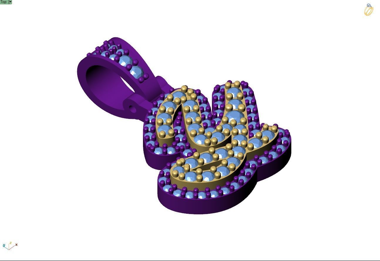 Custom Initial Y Letter Diamond Pendant A to Z Alphabet Necklace 3D print model_8