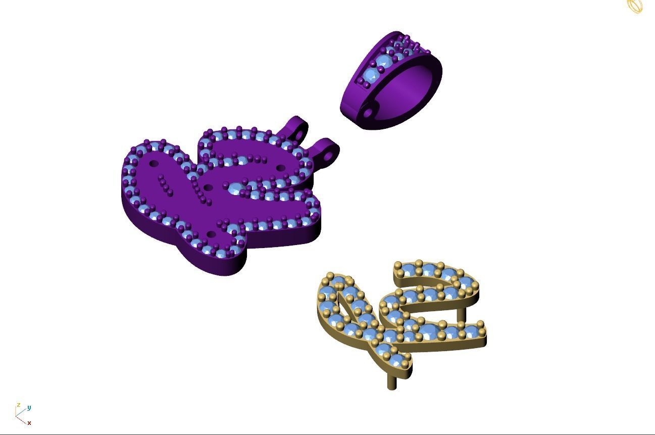 Custom Initial Y Letter Diamond Pendant A to Z Alphabet Necklace 3D print model_10