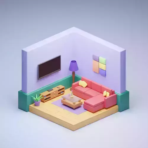 Low Poly Isometric Living Room
