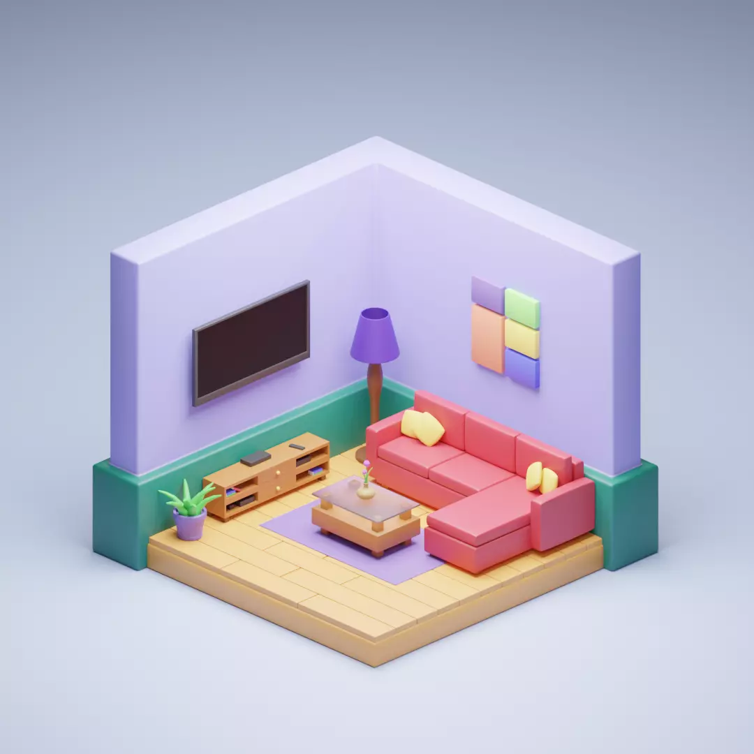 Low Poly Isometric Living Room Low-poly 3D model_0