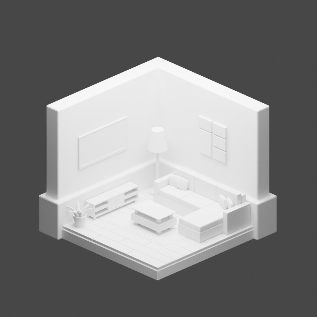 Low Poly Isometric Living Room Low-poly 3D model_3