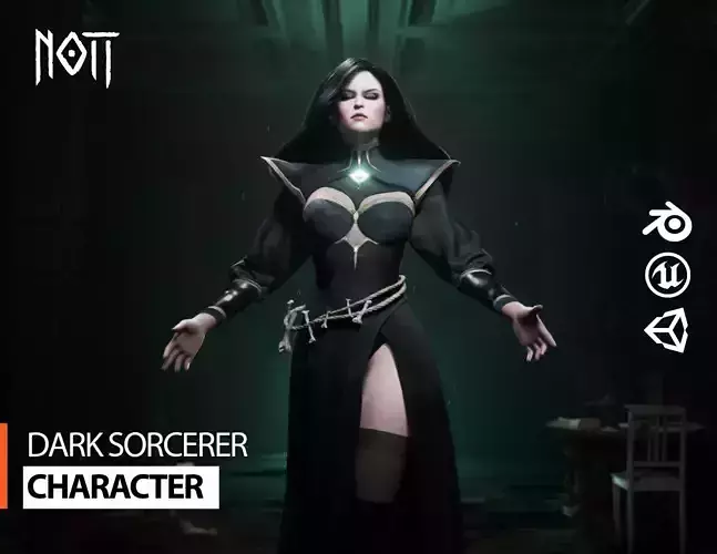 Game Ready 3D Character - Dark Sorcerer Low-poly 3D model
