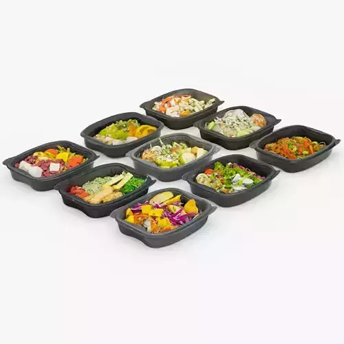 lunch box poke bowl 9 items collection food dinner  3D model