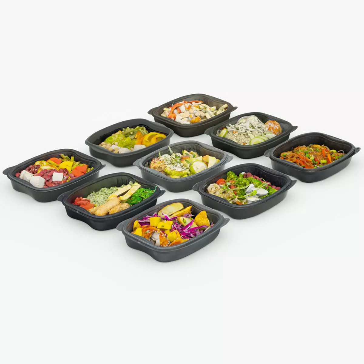 lunch box poke bowl 9 items collection food dinner 3D model
