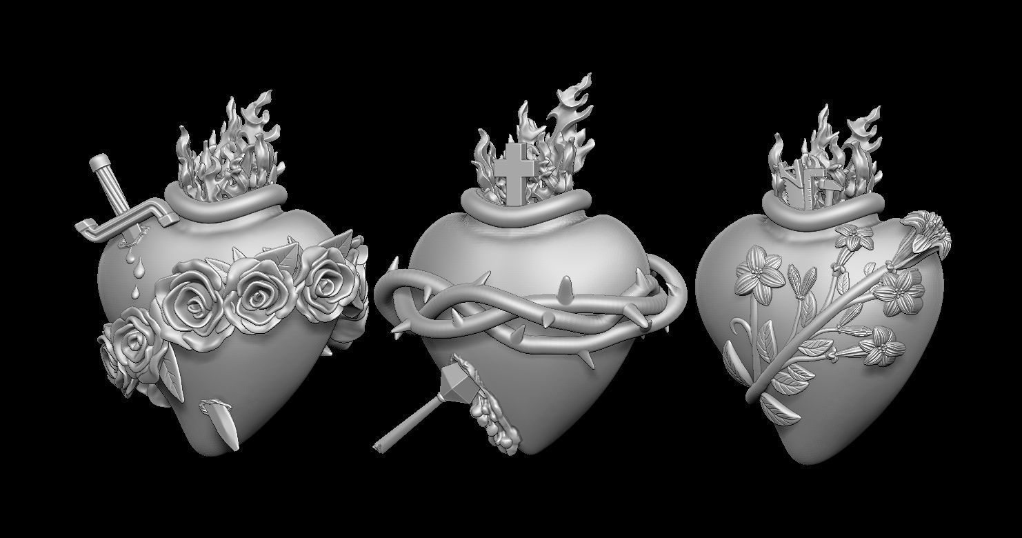 Three Sacred Hearts 3D print model 3D print model_18