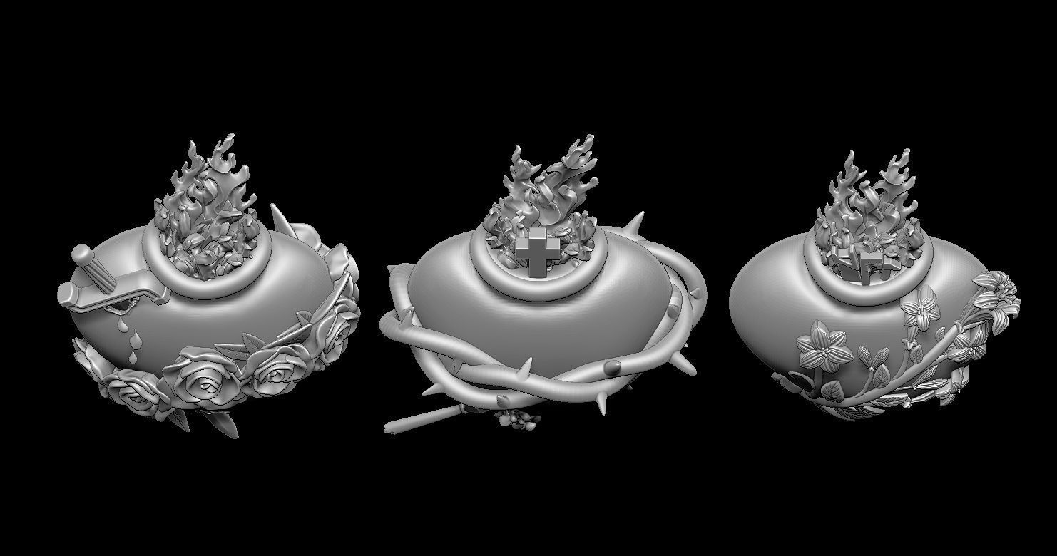 Three Sacred Hearts 3D print model 3D print model_22